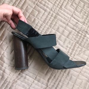 Wood round-heel leather strap sandals 38.5/8